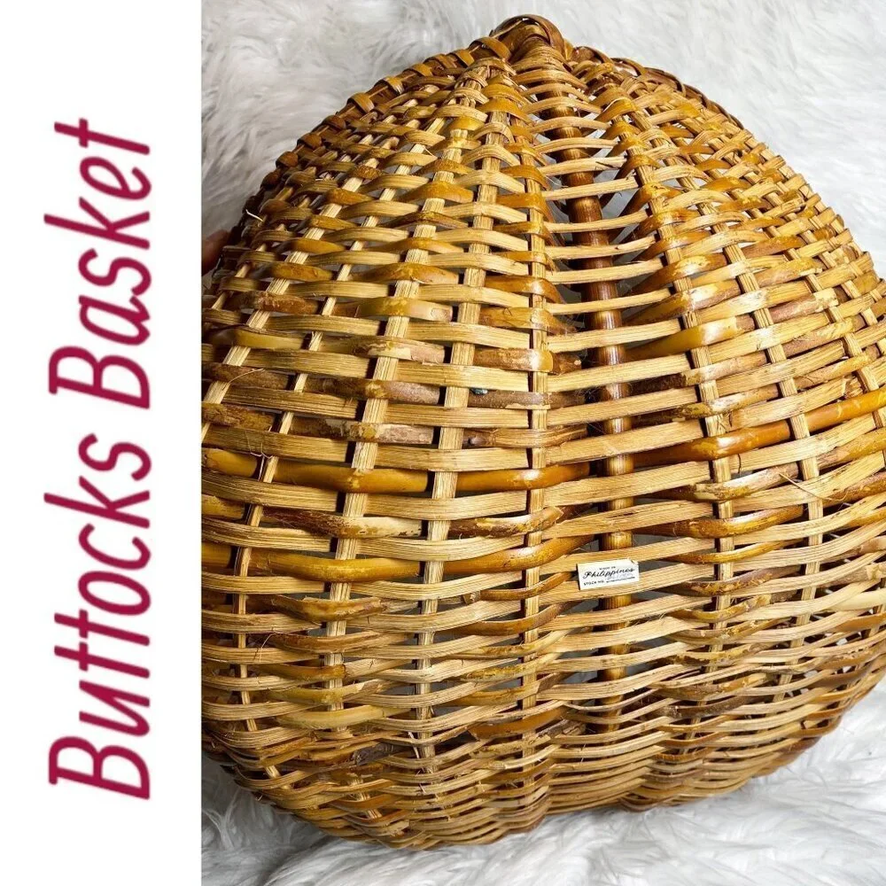 BUTTOCKS BASKET VTG Large Handmade Cottage Splint Ribbed Farmhouse Vintage‎